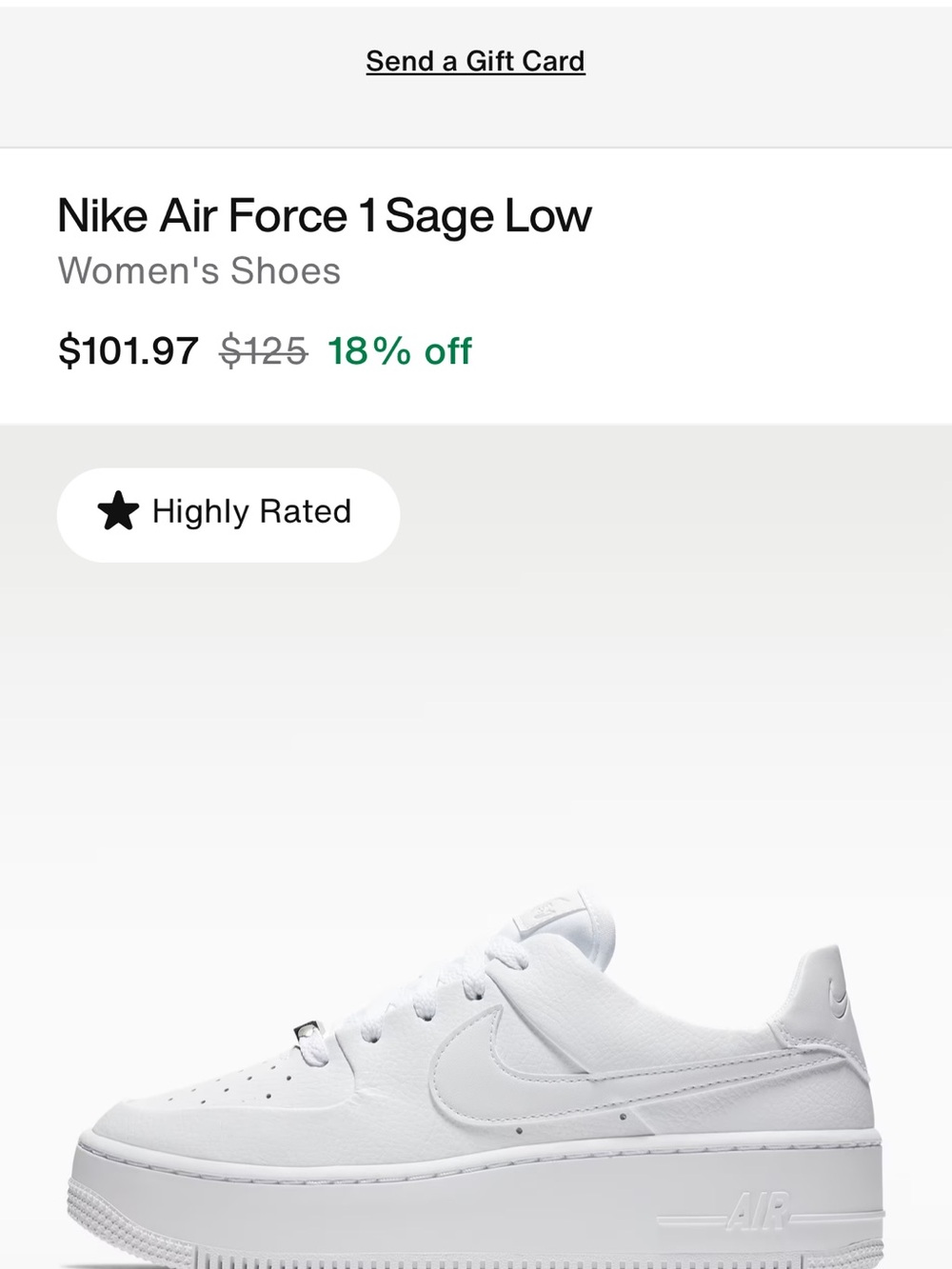 Nike Air Force 1 Sage Low White Platform Leather Low-Top Sneakers Women’s 7